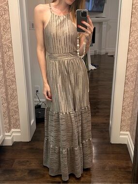 BNWT Metallic Lace The Label Gold Sleeveless Maxi Dress